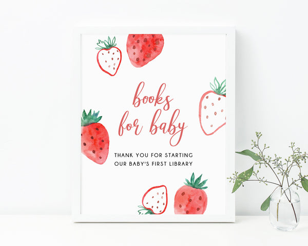 Berry Sweet Books For Baby Sign, Strawberry Themed Books For Baby Sign, Strawberry Baby Shower Sign, B49