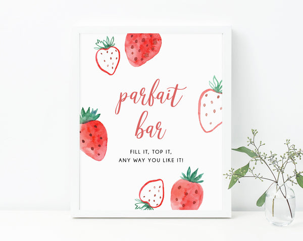 Berry Sweet Parfait Bar Sign, Strawberry Themed Parfait Bar Fill It Top It Sign, Strawberry Baby Shower Sign, B49