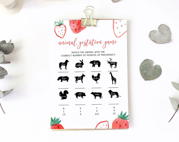 Berry Animal Gestation Baby Shower Game Template, Printable Strawberry Animal Pregnancy Period Game, Instant Download, Templett, B49