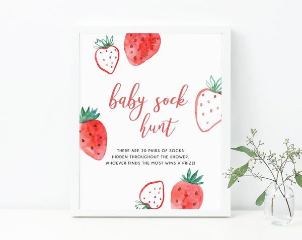 Berry Sweet Baby Sock Hunt Sign, Strawberry Themed Baby Shower Game, Strawberry Baby Shower Sign, B49