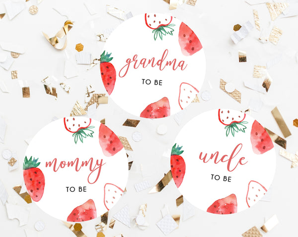 Berry Baby Shower Button Pins Template, Strawberry Baby Shower Mommy To Be Badge Template, Instant Download, Templett, B49