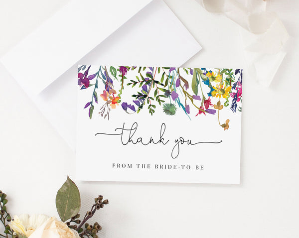 Wildflowers Thank You Card Template, Printable Spring Bridal Shower Thank You Card, Instant Download, Templett, B16