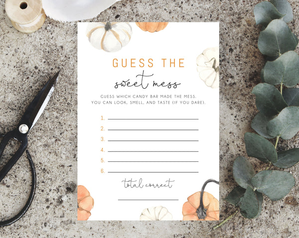 Pumpkin Guess the Sweet Mess Baby Shower Game Template, Candy Bar Game, Dirty Diaper Game, Pumpkin Baby Shower, Templett, B35