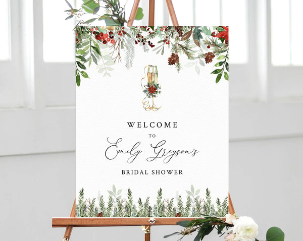 Winter Bridal Shower Welcome Sign Template, Printable Christmas Bridal Brunch Welcome Sign, Bruch and Bubbly, Templett, W46