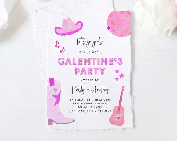 Space Cowgirl Galentine's Party Invitation Template, Printable Cowgirl Galentine's Day Invite, Templett, B55