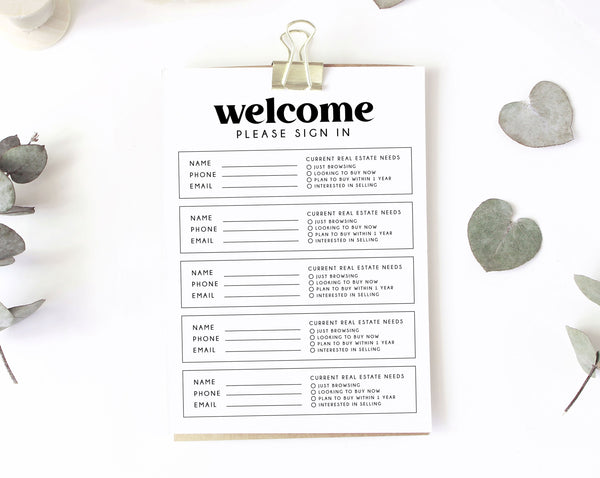 Open House Sign In Sheet, Open House Sign In Printable, Instant Download, Ready To Print