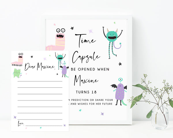 Monster Mash Birthday Time Capsule Sign Template, Printable Halloween Themed Time Capsule, First Birthday Time Capsule Notes, Templett, B25