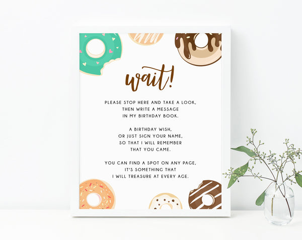 Donut Birthday Guestbook Sign, Donut Grow Up Book Signing Sign, Donut Themed Birthday Guest Book Sign